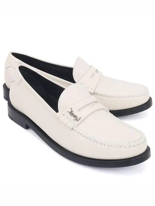 Le Loafer Penny Slippers In Smooth Leather Pearl - SAINT LAURENT - BALAAN 2