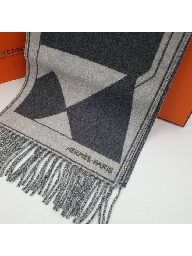 Camails Jacquard Cashmere Muffler Gris Clair Chine Flanel - HERMES - BALAAN 10