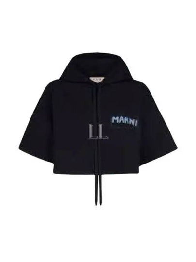 Logo Patch Drawstring Hooded Top Black - MARNI - BALAAN 2