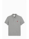 Men's Heart Logo Polo Shirt Grey - AMI - BALAAN