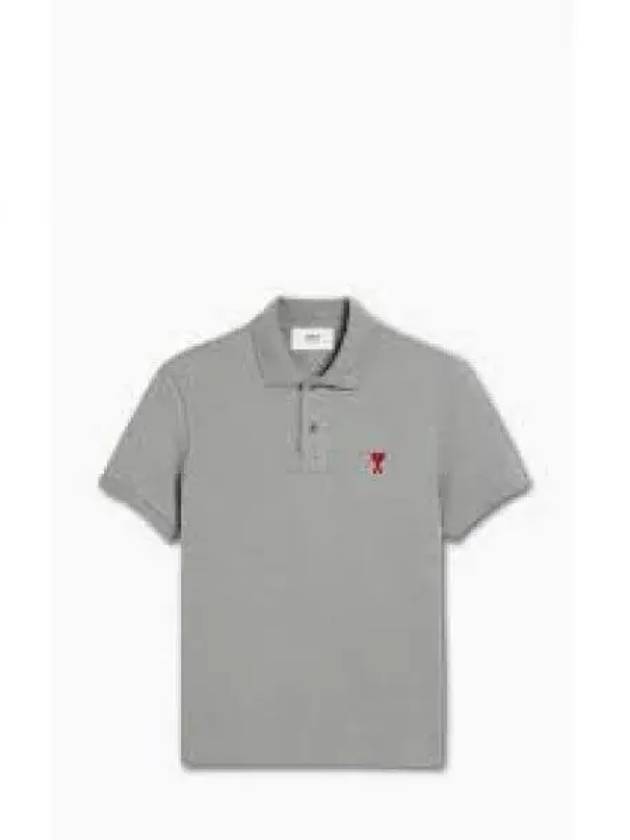 Men's Heart Logo Polo Shirt Grey - AMI - BALAAN