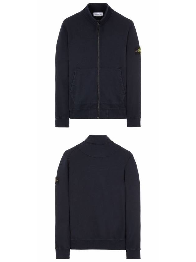 Garment Dyed Cotton Fleece Zip Up Jacket Navy - STONE ISLAND - BALAAN 5