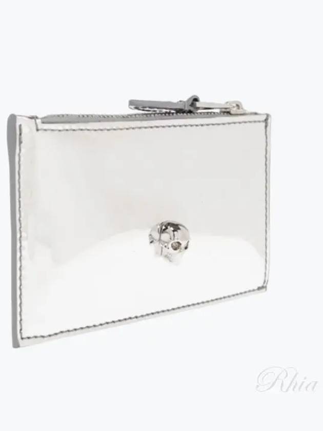 Skull Embellished Metallic Leather Card Wallet Silver - ALEXANDER MCQUEEN - BALAAN 2