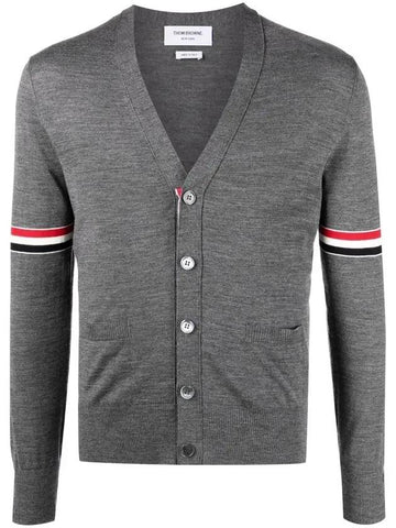 Stripe Armband Merino Wool Cardigan Grey - THOM BROWNE - BALAAN 1