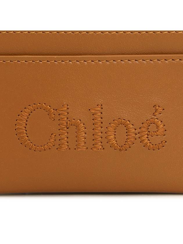 Sense Embroidered Logo Calfskin Card Wallet Brown - CHLOE - BALAAN 6