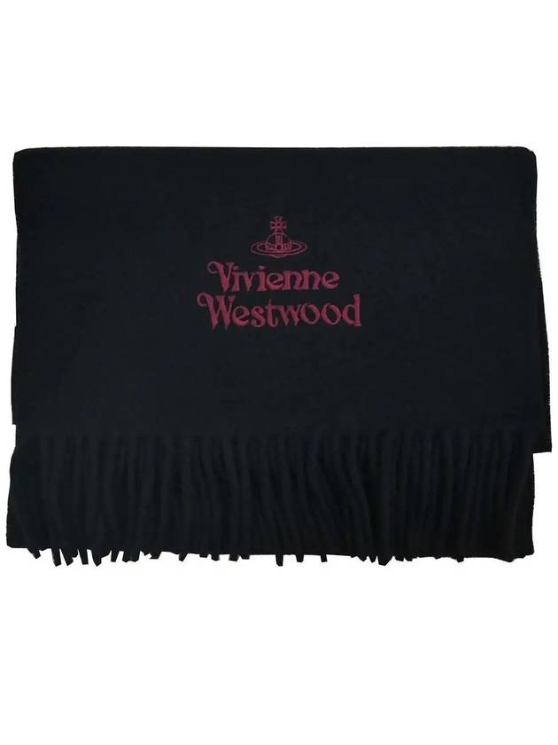 Embroidered Logo Wool Muffler Black 81030007 N401 - VIVIENNE WESTWOOD - BALAAN 3