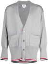 Wool ExaGGerated V-Neck Cardigan Light Grey - THOM BROWNE - BALAAN 1