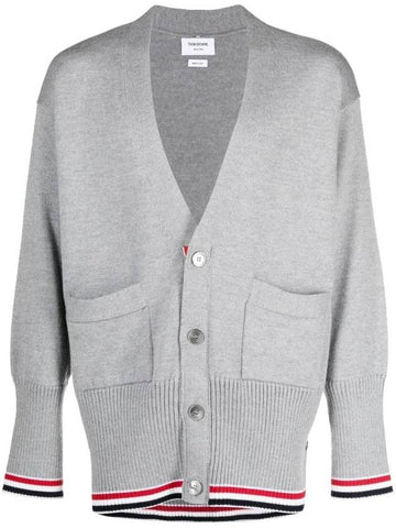 Wool ExaGGerated V-Neck Cardigan Light Grey - THOM BROWNE - BALAAN 1