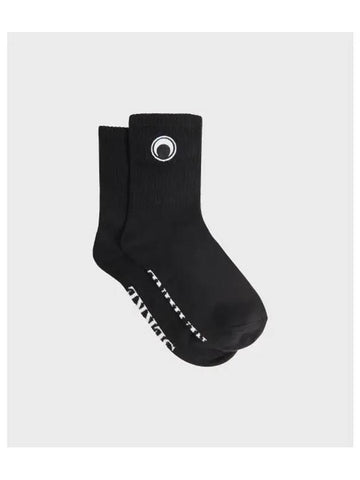 M Moon Circle Ribbed Jersey 1X1 Ankle Socks Black White - MARINE SERRE - BALAAN 1