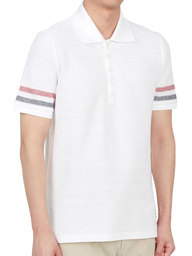 Men's RWB Stripe Cotton Polo Shirt White - THOM BROWNE - BALAAN 6