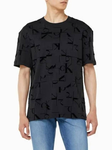 Jeans City Grid Allover Logo Print Short Sleeve T-Shirt Black - CALVIN KLEIN - BALAAN 1