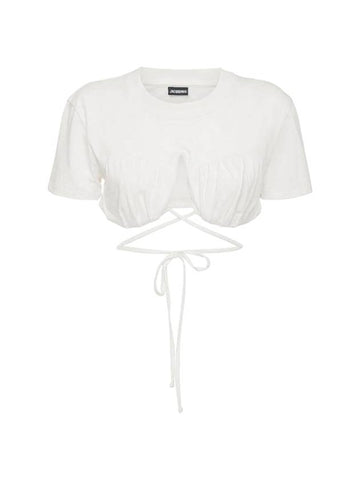 Le Baci Gathered Bra Short Sleeve T-Shirt White - JACQUEMUS - BALAAN 1