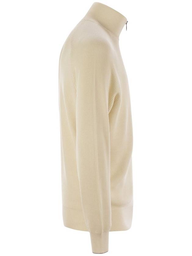 Cotton rib sweater with zip opening and raglan sleeve - BRUNELLO CUCINELLI - BALAAN 3