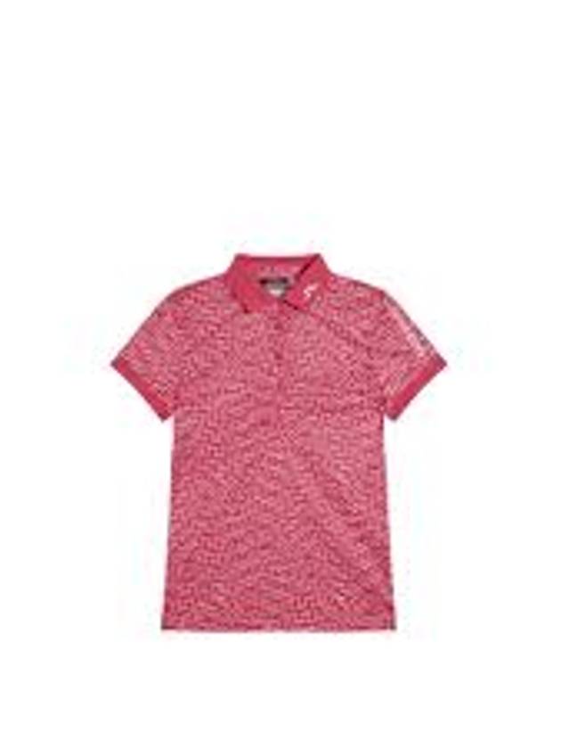 Women's Tour Tech Print Short Sleeve Polo Shirt Azalea - J.LINDEBERG - BALAAN 8