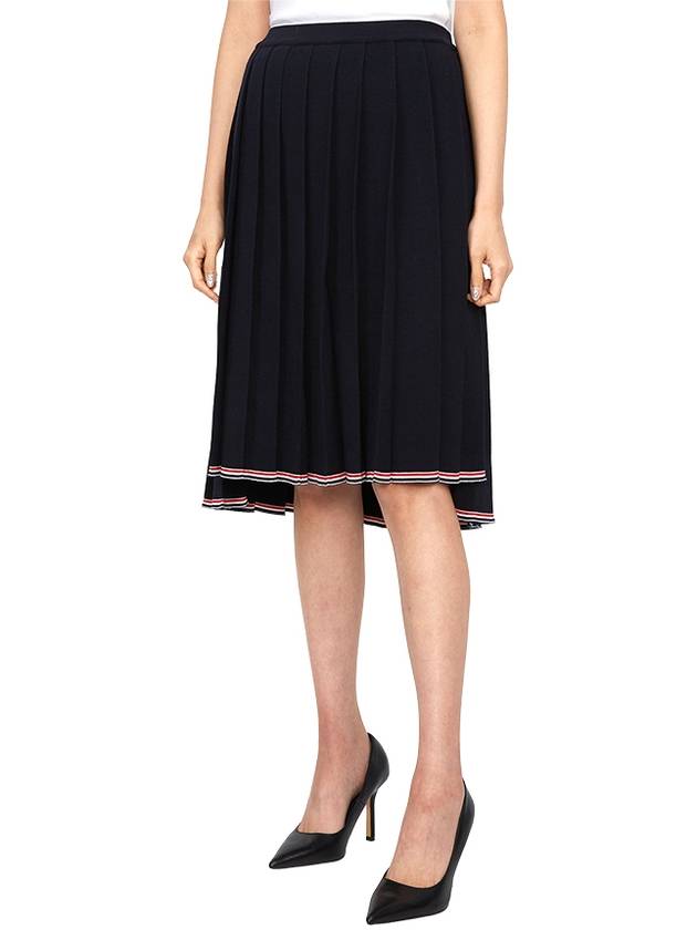 Full Needle Stitch Merino Wool Tipping Pleated Skirt Navy - THOM BROWNE - BALAAN 6