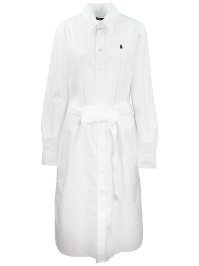 Embroidered Logo Cotton Cashmere Midi Dress White - POLO RALPH LAUREN - BALAAN 2