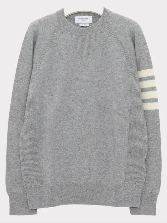 French Terry 4 Bar Cashmere Knit Top Pale Gray - THOM BROWNE - BALAAN.