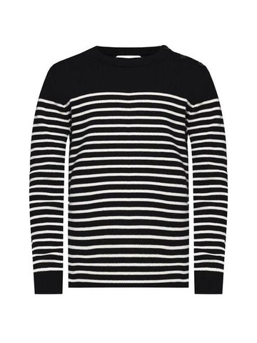 Striped Wool Knit Top Black White - SAINT LAURENT - BALAAN 1