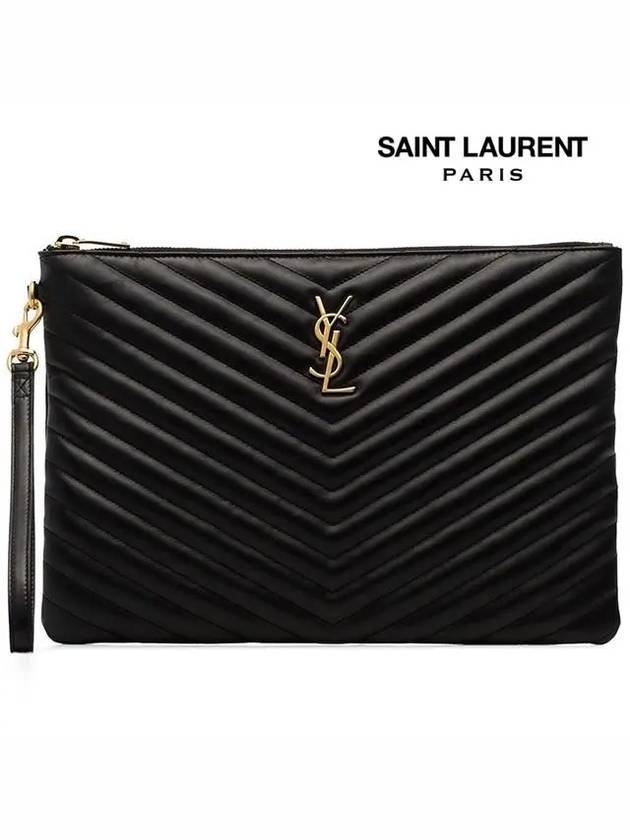 Gold Monogram Matelasse Clutch Bag Black - SAINT LAURENT - BALAAN 3