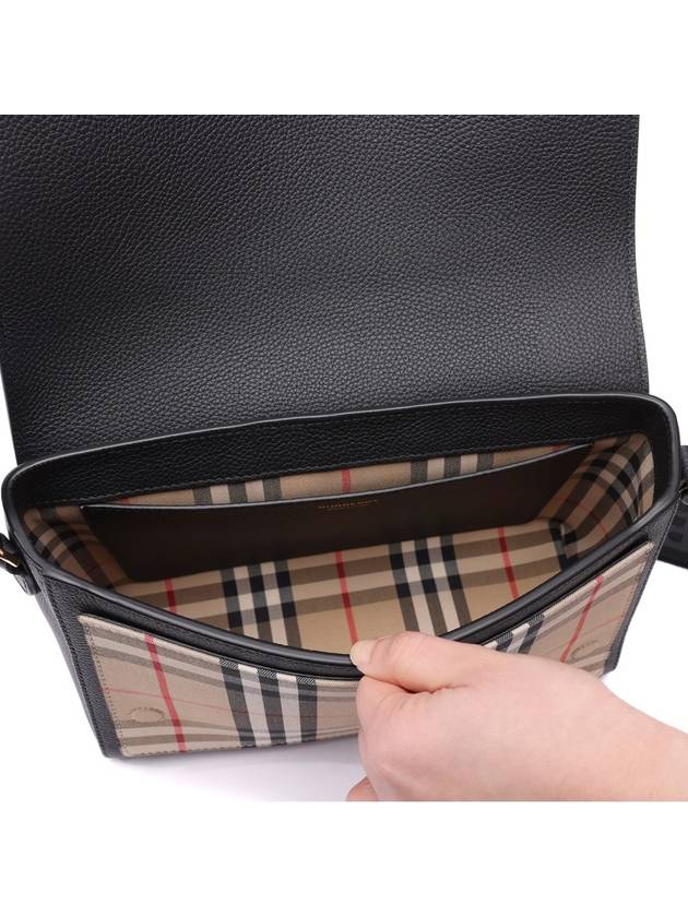 Leather and Vintage Check Note Crossbody Bag Black - BURBERRY - BALAAN 7