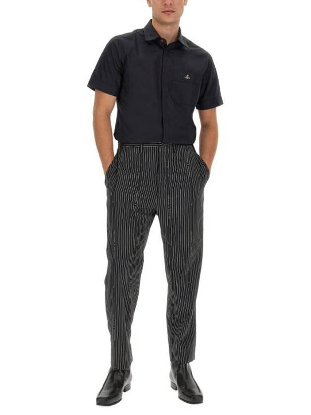 Striped Cropped Virgin Wool Straight Pants Black - VIVIENNE WESTWOOD - BALAAN 3