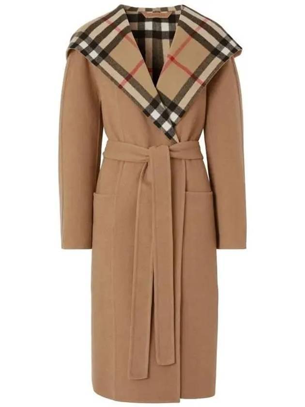 WoMen's Check Hooded Wool Wrap Single Coat Archives Beige - BURBERRY - BALAAN 1