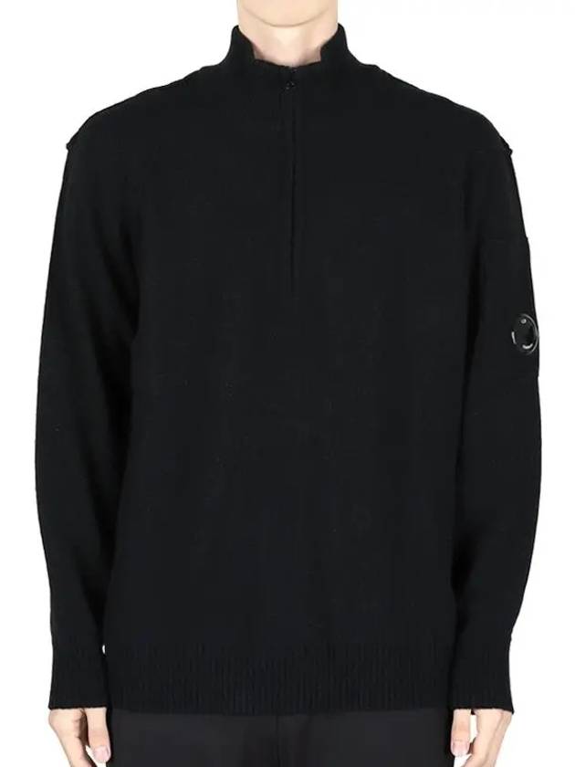 Lambswool GRS Half Zipped Knit Top Black - CP COMPANY - BALAAN 3