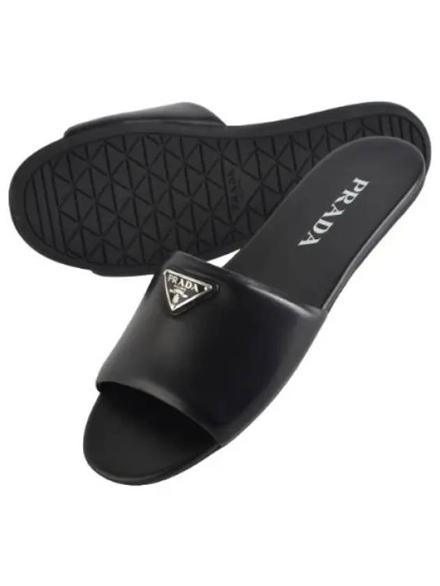 Logo Leather Slides Women s Slippers - PRADA - BALAAN 1