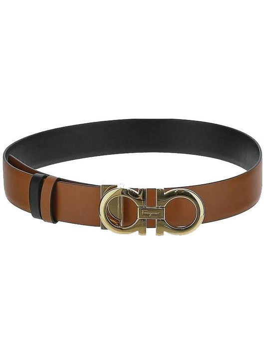 Gancini Reversible Leather Belt Black Sella - SALVATORE FERRAGAMO - BALAAN 1