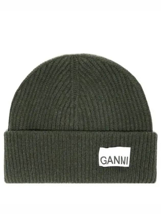 logo patch wool beanie - GANNI - BALAAN 1