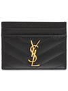 Gold Hardware Matelasse Caviar Leather Card Wallet Black - SAINT LAURENT - BALAAN 2