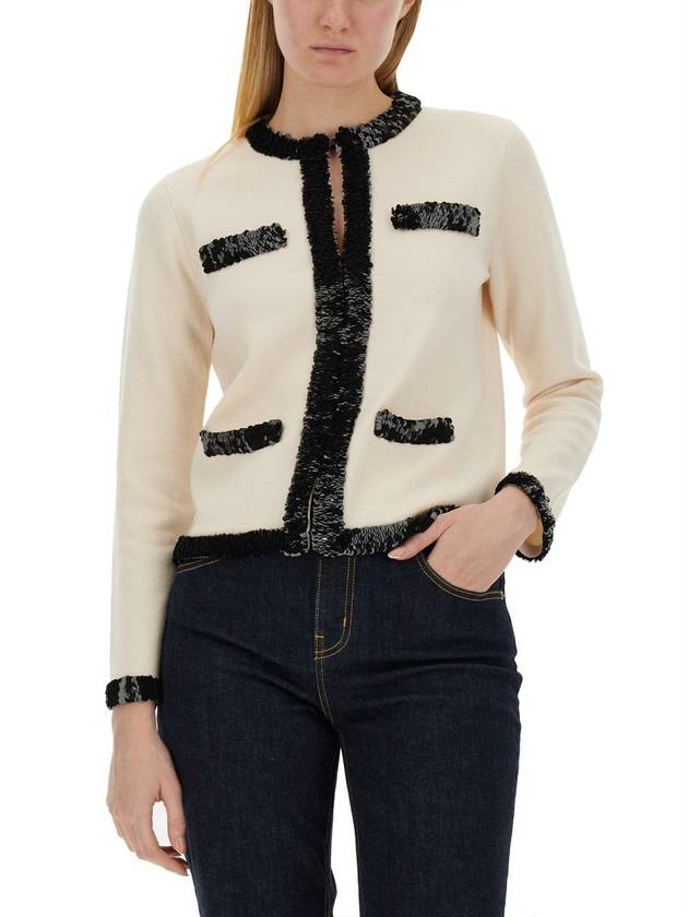 Kendra Wool Sequin Cardigan White - TORY BURCH - BALAAN 5