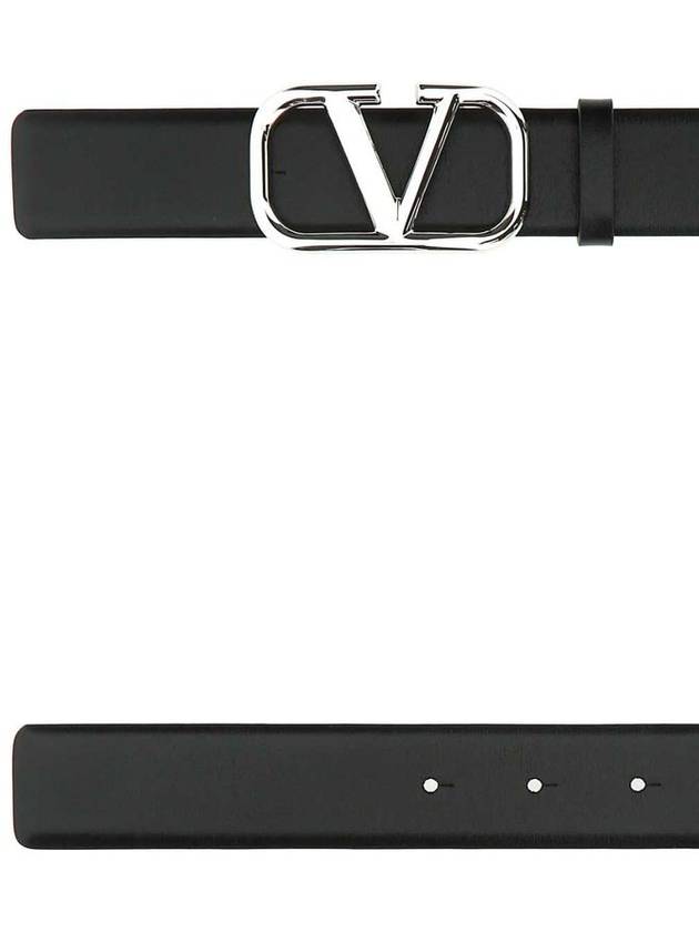 V Logo Signature Leather Belt Black - VALENTINO - BALAAN 3