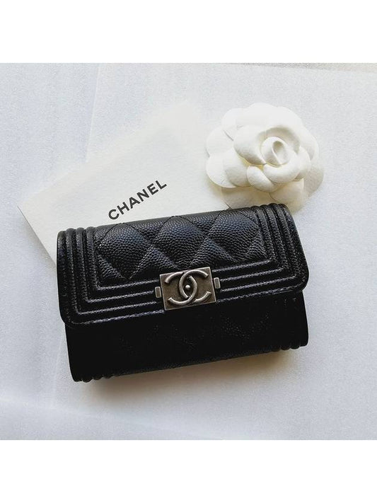 Boy Snap Card Wallet Caviar Black Vintage Silver A80603 - CHANEL - BALAAN 1