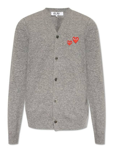 Heart Patch Button Cardigan Grey - COMME DES GARCONS PLAY - BALAAN 1