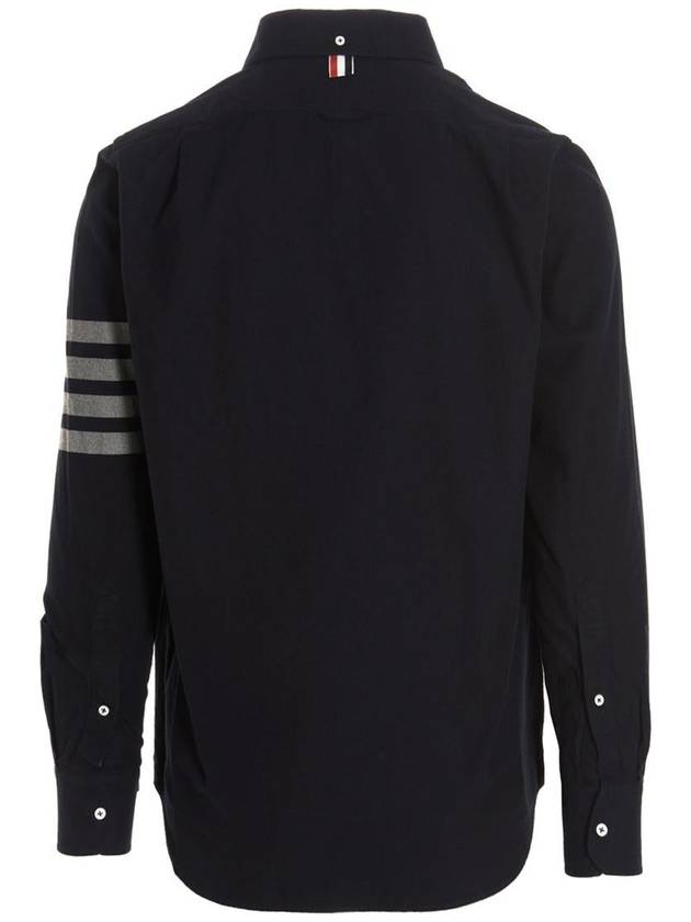 Men's Diagonal Solid Flannel Long Sleeve Shirt Navy - THOM BROWNE - BALAAN 3