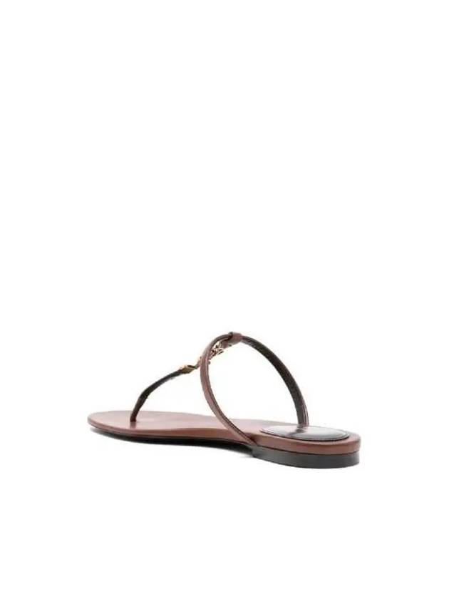 Cassandra Leather Flip Flops Brown - SAINT LAURENT - BALAAN 3