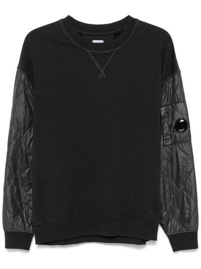 Diagonal Raised Fleece Mixed Quilted Crew Neck Sweatshirt Black - CP COMPANY - BALAAN 2