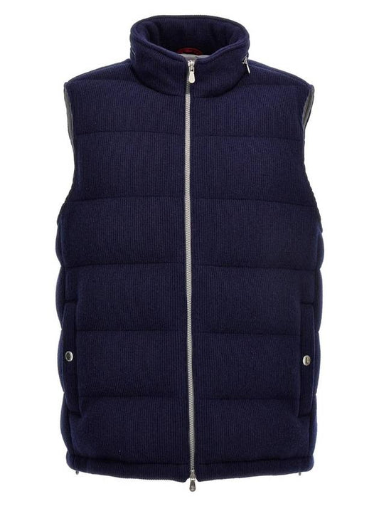 Ribbed Cachemire Vest Navy - BRUNELLO CUCINELLI - BALAAN 1