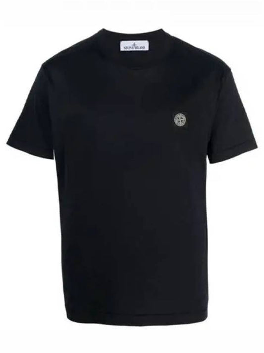 Logo Patch Cotton Short Sleeve T-Shirt Navy - STONE ISLAND - BALAAN 2