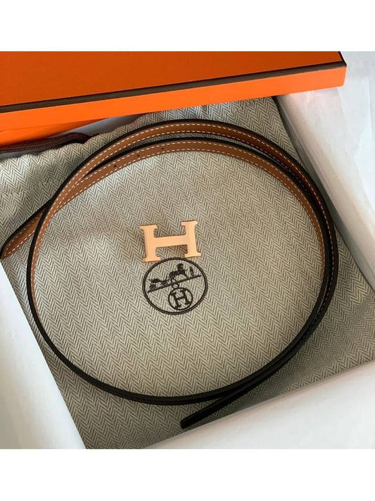 Women's Focus Buckle Reversible Leather Belt Black Rose Gold - HERMES - BALAAN 2