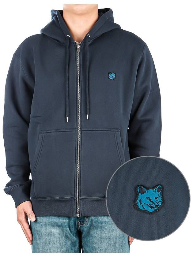 Tonal Fox Head Patch Comfort Zip Up Hoodie Ink Blue - MAISON KITSUNE - BALAAN 2