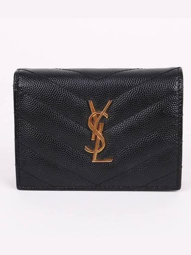 YSL gold plated black card holder wallet 530841 - SAINT LAURENT - BALAAN 1