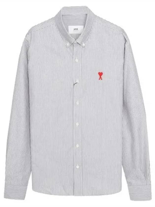 Chain Stitch Heart Logo Oxford Striped Shirt Men s Long Sleeve - AMI - BALAAN 1