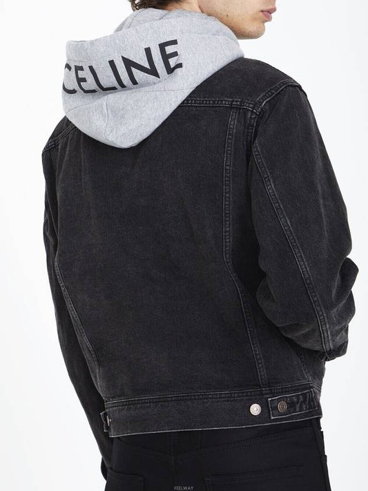 Logo Hoodie Trucker Denim Jacket Charcoal Wash - CELINE - BALAAN 2