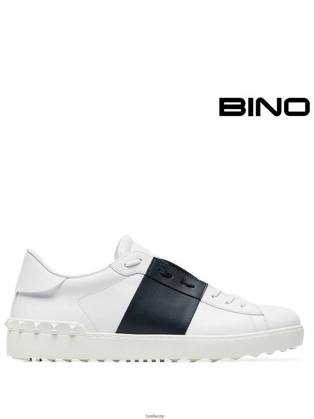 Men's Hidden Strap Rockstud Color Contrast Sneakers White Navy - VALENTINO - BALAAN 2