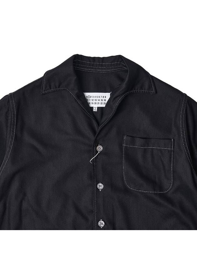 Back Stitch Pocket Viscose Short Sleeve Shirt Black - MAISON MARGIELA - BALAAN 4