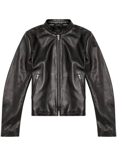 L Ayla Embossed Logo Leather Biker Jacket Black - DIESEL - BALAAN 2