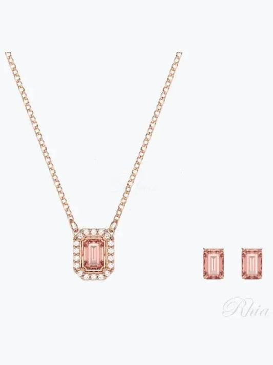 Millenia Octagon Cut Earrings Necklace Set Pink - SWAROVSKI - BALAAN 2