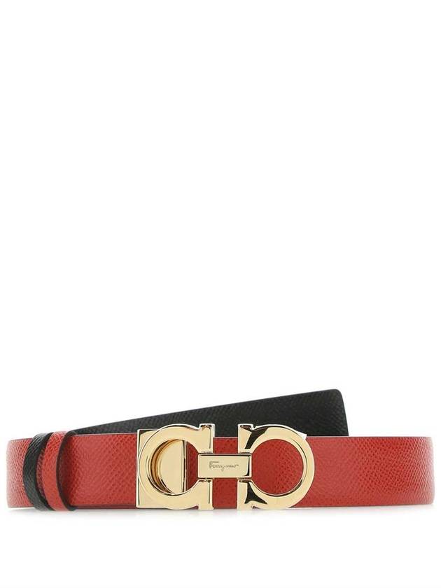 Reversible Gancini Leather Belt Black Lipstick Red - SALVATORE FERRAGAMO - BALAAN 2